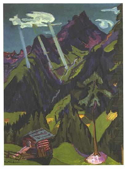 Landscape in Graubunder with sun rays, Ernst Ludwig Kirchner